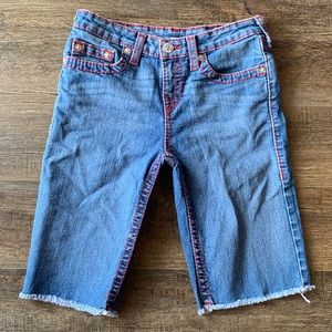 ❤️SOLD Children’s True Religion Big T Cut off jean shorts 14